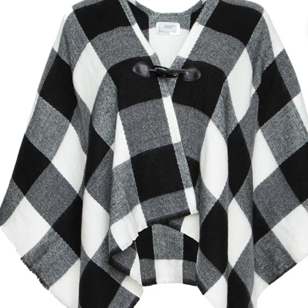 Summer and Rose Black and White Check Cape with Toggle Closure